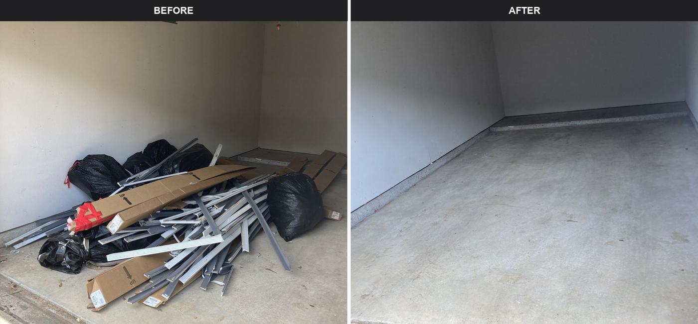 Before and after garage cleanout by Top Dog Junk Removal